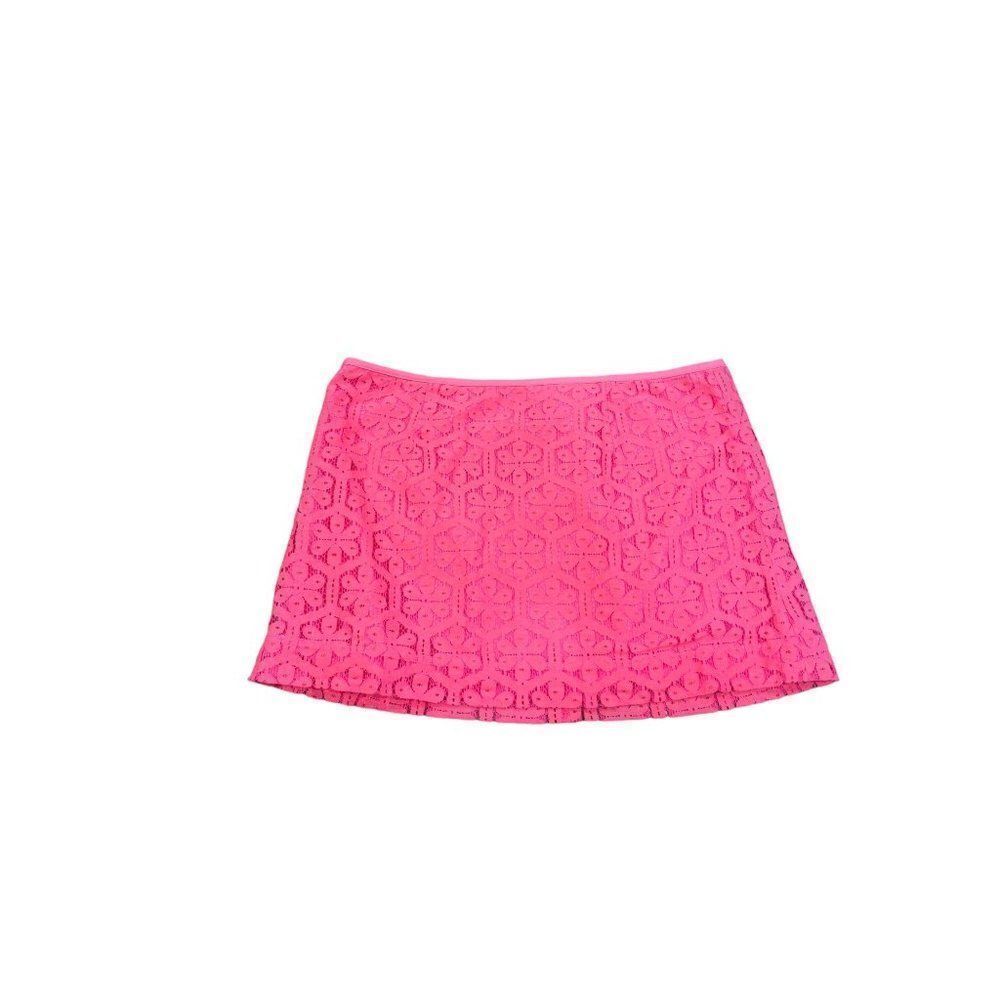 Lilly Pulitzer Pink Lace Overlay Low Rise Mini Skirt Size 8 Pink